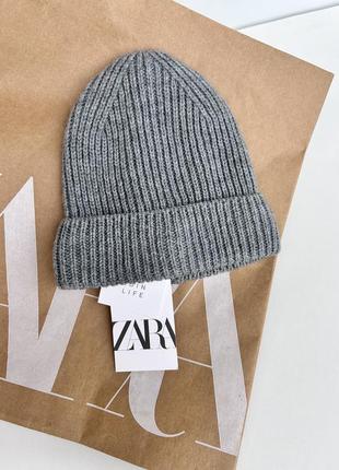 Zara вязаная теплая зимняя шапочка хлопковая на подкладе1 фото
