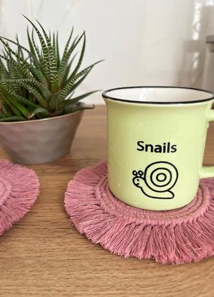 Костеры подставки под чашки/свичые макраме, розовые, сет из двух штук