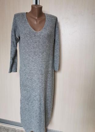 Платье платье макси длинное серое вязаное bershka8 фото