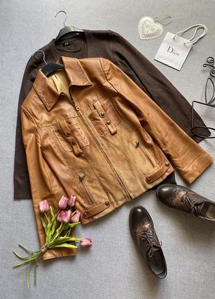 Натуральная, кожаная, куртка, с замшевыми вставками, рыжего цвета, италия, светло-коричневая,5 фото