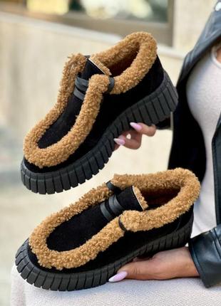 Замшевые теплые ботинки из натуральной замши и меха баранчика зимние демисезонные5 фото