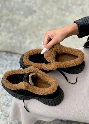 Замшевые теплые ботинки из натуральной замши и меха баранчика зимние демисезонные3 фото