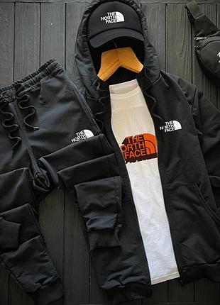 Мужской спортивный костюм the north face кофта + штаны + футболка + кепка + бананка