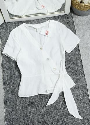 Новая льняная белая рубашка h&amp;m