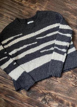 Серый теплый свитер в полоску, mango, s