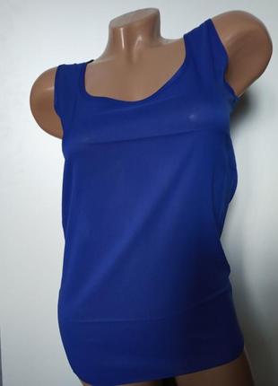 Блуза женская без рукавов / майка шифоновая синяя6 фото
