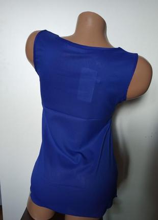 Блуза женская без рукавов / майка шифоновая синяя4 фото