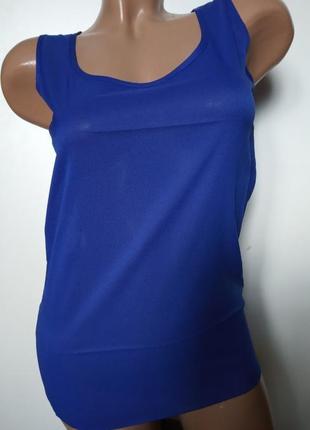 Блуза женская без рукавов / майка шифоновая синяя5 фото