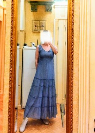Красивое длинное платье. на подкладке. хлопок/батист. цвет темно-голубой, серо-голубой5 фото