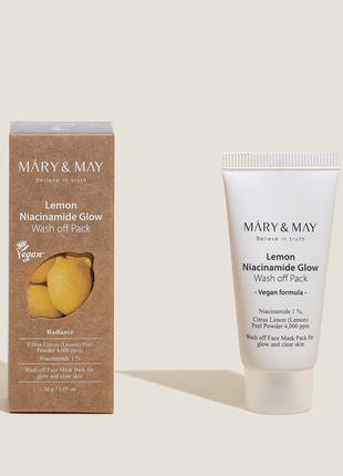 Глиняна маска для сяйва шкіри mary&may lemon niacinamide glow wash off pack - очищає, абсорбуючи заб