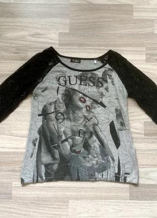 Вінтажний комбінований лонгслів с мереживними рукавами guess vintage