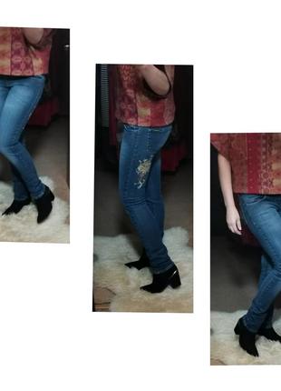 Узкие женские джинсы низкая посадка с вышивкой цвета индиго dickies girl usa винтаж3 фото
