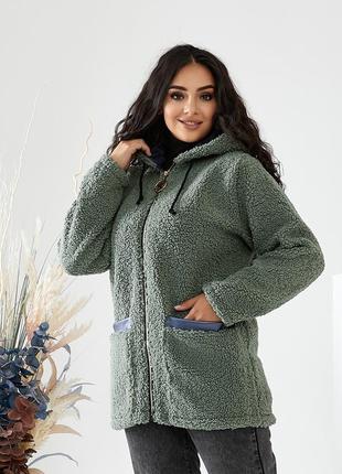 Жіноча куртка з еко-хутра, виготовлена з утепленої тканини big teddy (611)