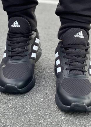 Мужские термо кроссовки adidas черные с белым / мужественные термо кроссовки адедас чёрные с беллим4 фото