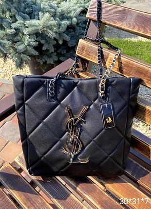 Сумка шоппер черный из эко кожи сумка черная под ноутбук стиля yves saint laurent юсл ивселеран