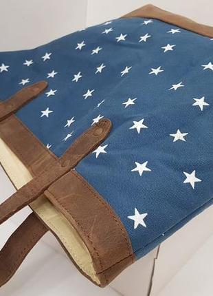 Интересная сумка шоппер moonster кожа по типу нубук + хлопковый текстиль5 фото