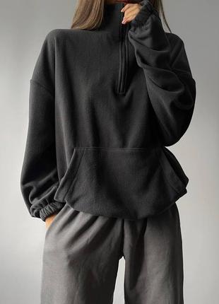 Світшот на мікро флісі з накладним карманом та блискавкою