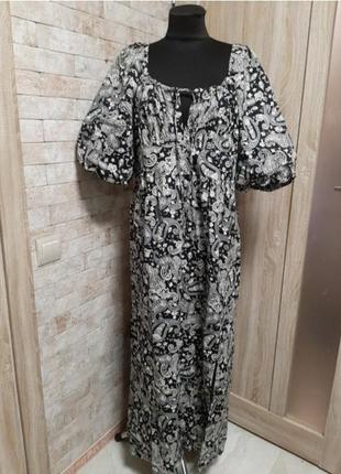 Платье  с принтом пейсли из хлопка и льна