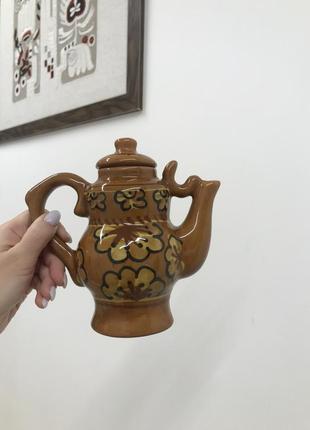 Вінтаж чайник глина квіти кераміка декор майоліка