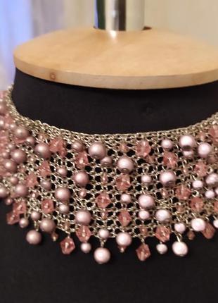 Стильное ожерелье с нежными розовыми бусинами2 фото