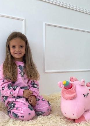 11 кольорів 🌈 тепла махрова піжама для дівчинки, домашній комплект велсофт единорожка, леопардова піжама з махри3 фото