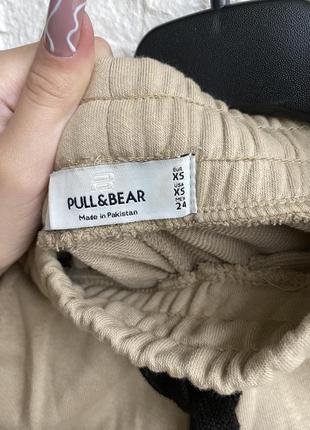 Спортивные штаны двунитка pull &amp; bear бежевые на резинке манжетами лампасами5 фото