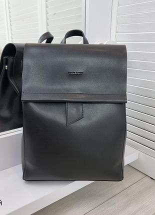 Женский стильный, качественный рюкзак-сумка для девушек из эко кожи черный7 фото