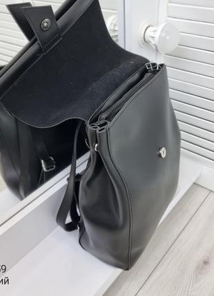 Женский стильный, качественный рюкзак-сумка для девушек из эко кожи черный8 фото