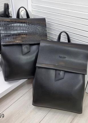 Женский стильный, качественный рюкзак-сумка для девушек из эко кожи черный10 фото