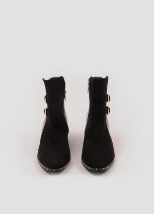Чорні комбіновані ковбойки із штучної шкіри/замши із срібним декором, чорні черевики козаки2 фото