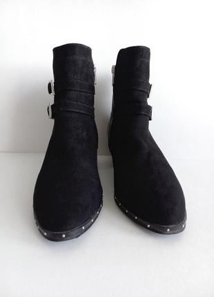 Чорні комбіновані ковбойки із штучної шкіри/замши із срібним декором, чорні черевики козаки6 фото