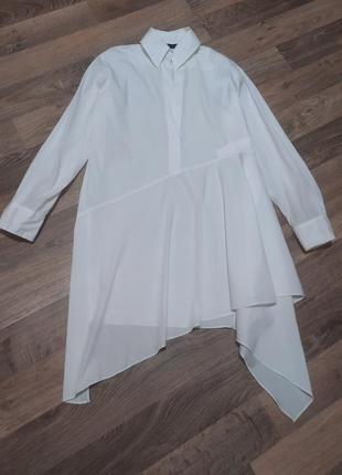 Белая женская рубашка zara,асеметрическая удлиненная рубашка-платье4 фото