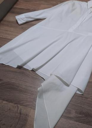 Белая женская рубашка zara,асеметрическая удлиненная рубашка-платье6 фото