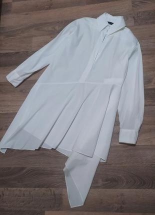 Белая женская рубашка zara,асеметрическая удлиненная рубашка-платье1 фото