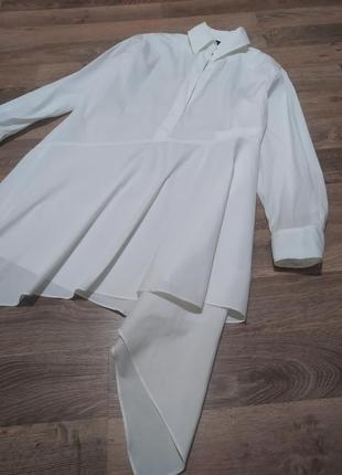 Белая женская рубашка zara,асеметрическая удлиненная рубашка-платье7 фото