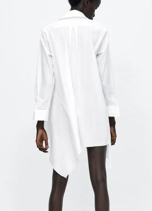 Белая женская рубашка zara,асеметрическая удлиненная рубашка-платье10 фото