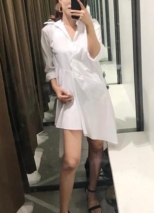 Белая женская рубашка zara,асеметрическая удлиненная рубашка-платье9 фото
