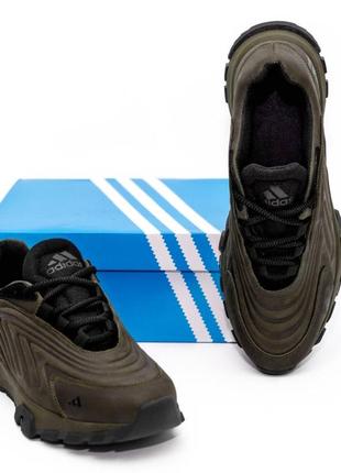 Кожаные кросовки adidas олива2 фото