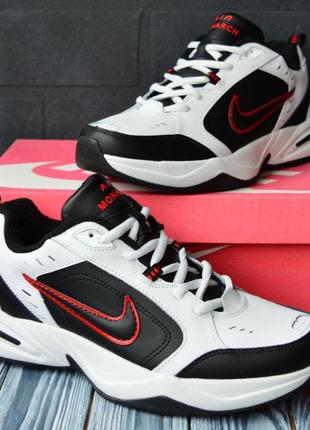 Nike air monarch кросівки термо чоловічі відмінна якість ботінки зимові осінні шкіряні білі з чорним і червоним найк монарх