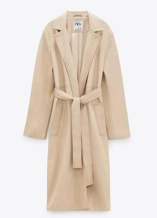 Тренч пальто бежевого цвета эко кожа zara