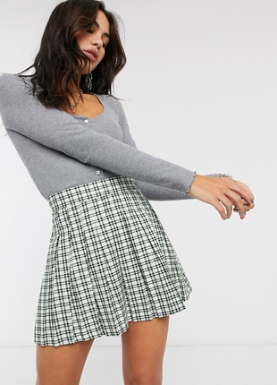Стильная юбка мини в складку теннисная плиссе в клетку new look 40/l