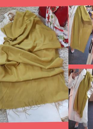 Шикарный большой шарф/палантин в горчичном /оливковом цвете,1 фото