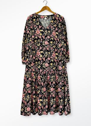 Чорна сукня - міді з дрібними квітами, вільного крою зі щільного штапелю5 фото