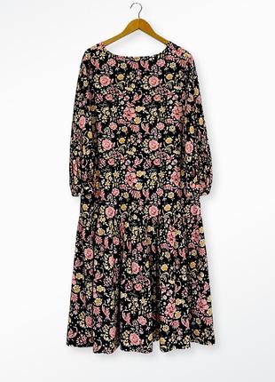 Чорна сукня - міді з дрібними квітами, вільного крою зі щільного штапелю6 фото