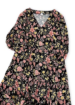 Чорна сукня - міді з дрібними квітами, вільного крою зі щільного штапелю3 фото