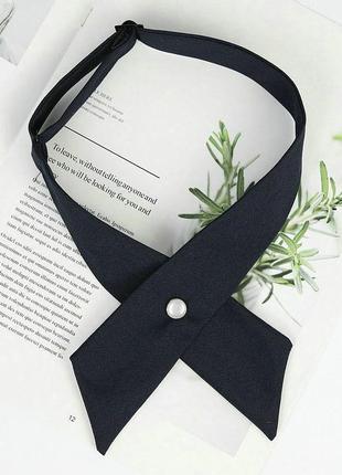 Чорна крос краватка однотонний з перлиною 9244 жіночий метелик класична форма офіційний стиль аніме