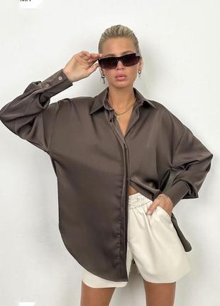 Шовкова сорочка блуза легка довгий рукав оверсайз шовк атласна широка класична