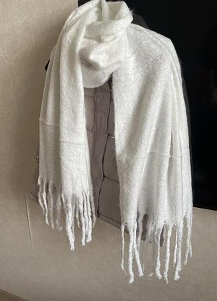 Шарф белый мохер теплый дреды шерсть объемный зима осень
