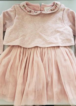 Next красивое теплое платье малышке 68-74см 6-9 м пышная юбка вышивка