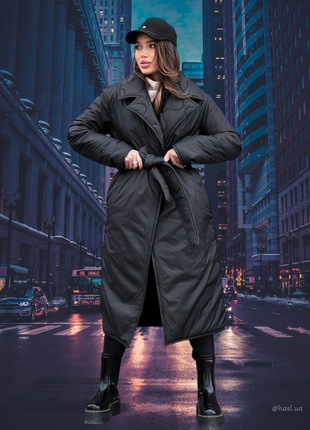 Жіноча двостороння зимова куртка зима подовжена стильна тренд сезону чорна сіра на запах пальто пуховик ковдра одіяло
